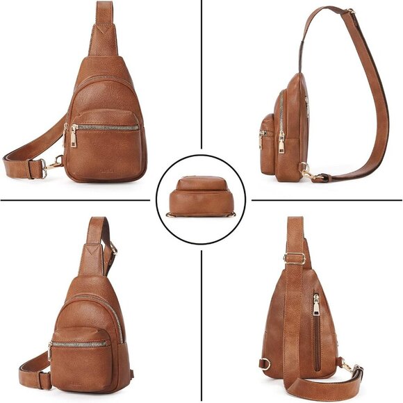 Women’s Faux Leather Crossbody Bag Small Fanny Pack with Multiple Pockets - Picture 5 of 9